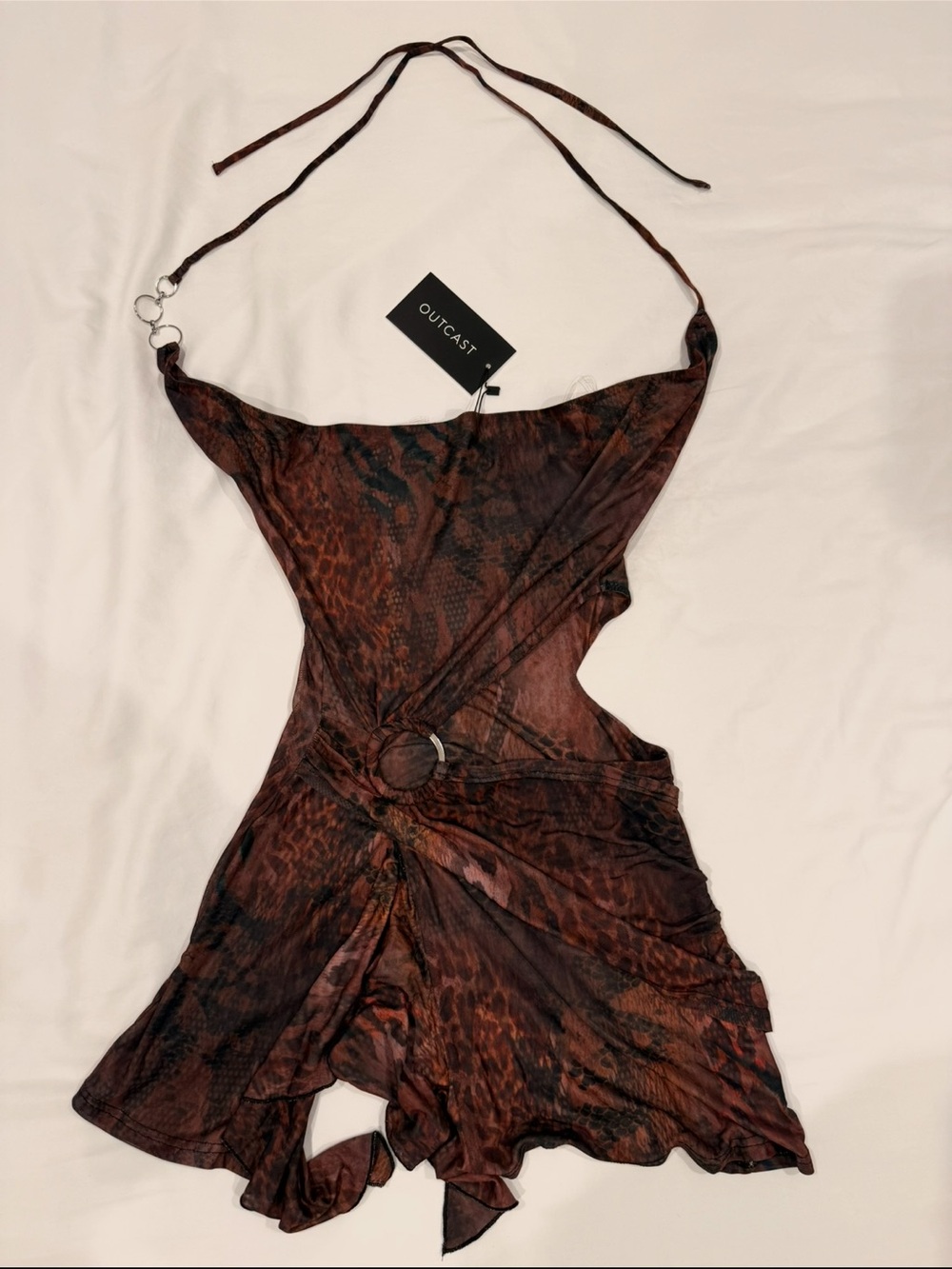 Outcast Brown Snake-Print Asymmetrical Halter Dress